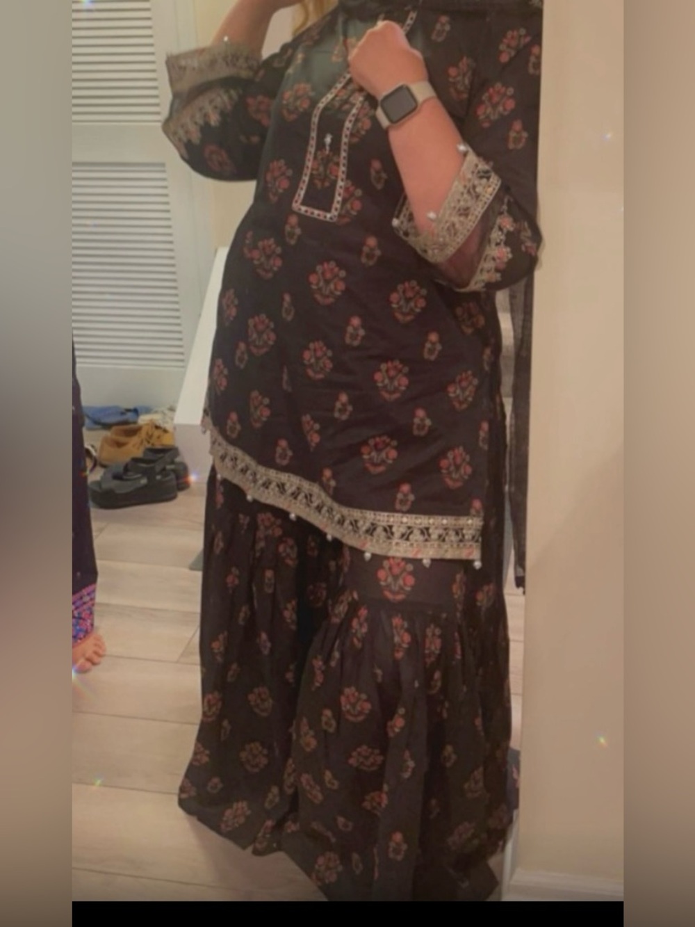Maria B large lawn cotton 3 piece gharara Elegant Black Floral Women's Outfit